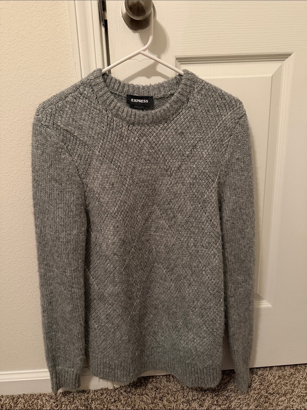 Express Men's Gray Patterned Crewneck Sweater